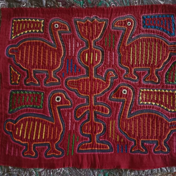 Latin American KUNA MOLA Handmade Textile Art Panel - Bird Motif - Picture 1 of 4